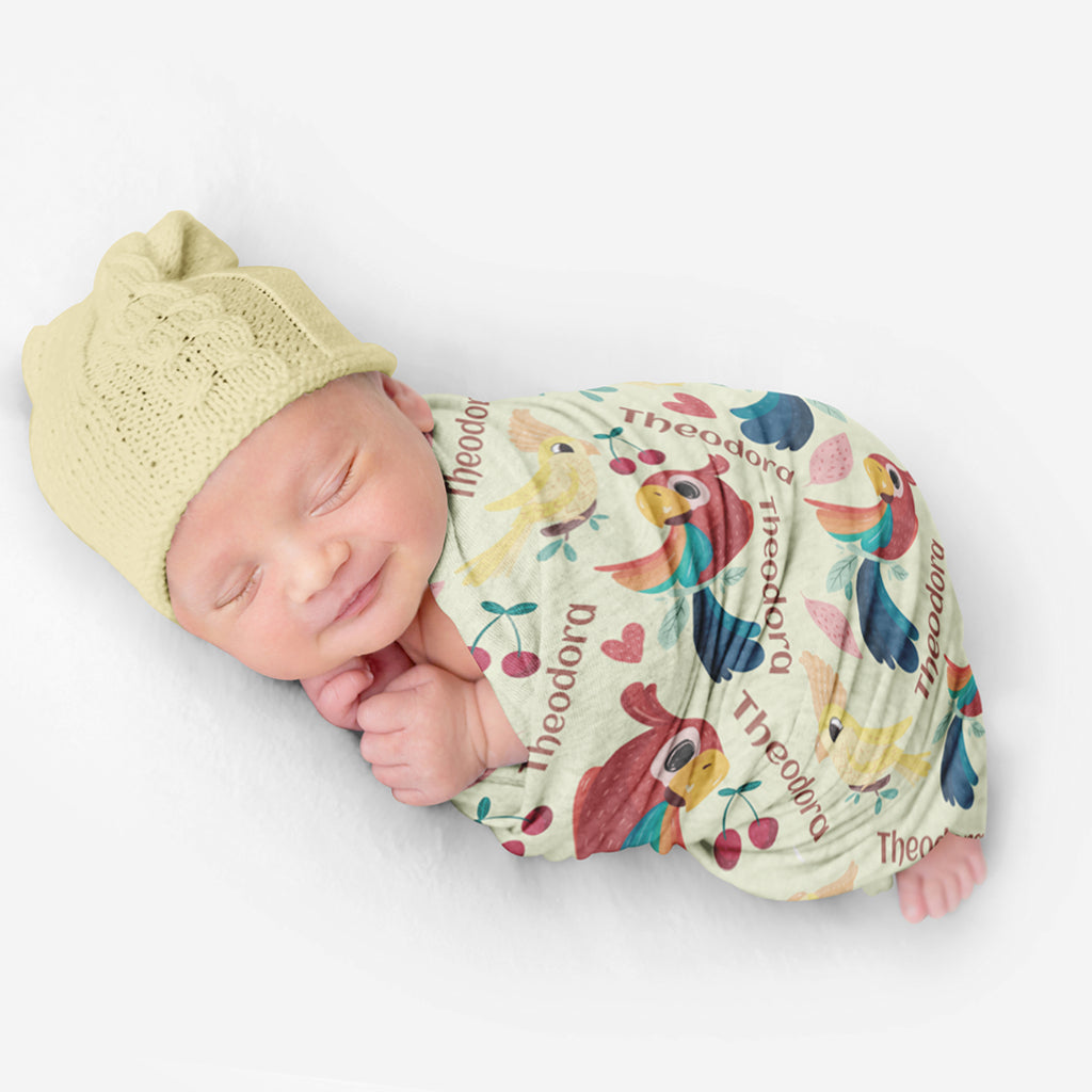 PERSONALIZED CUTE BIRD SWADDLE BLANKET