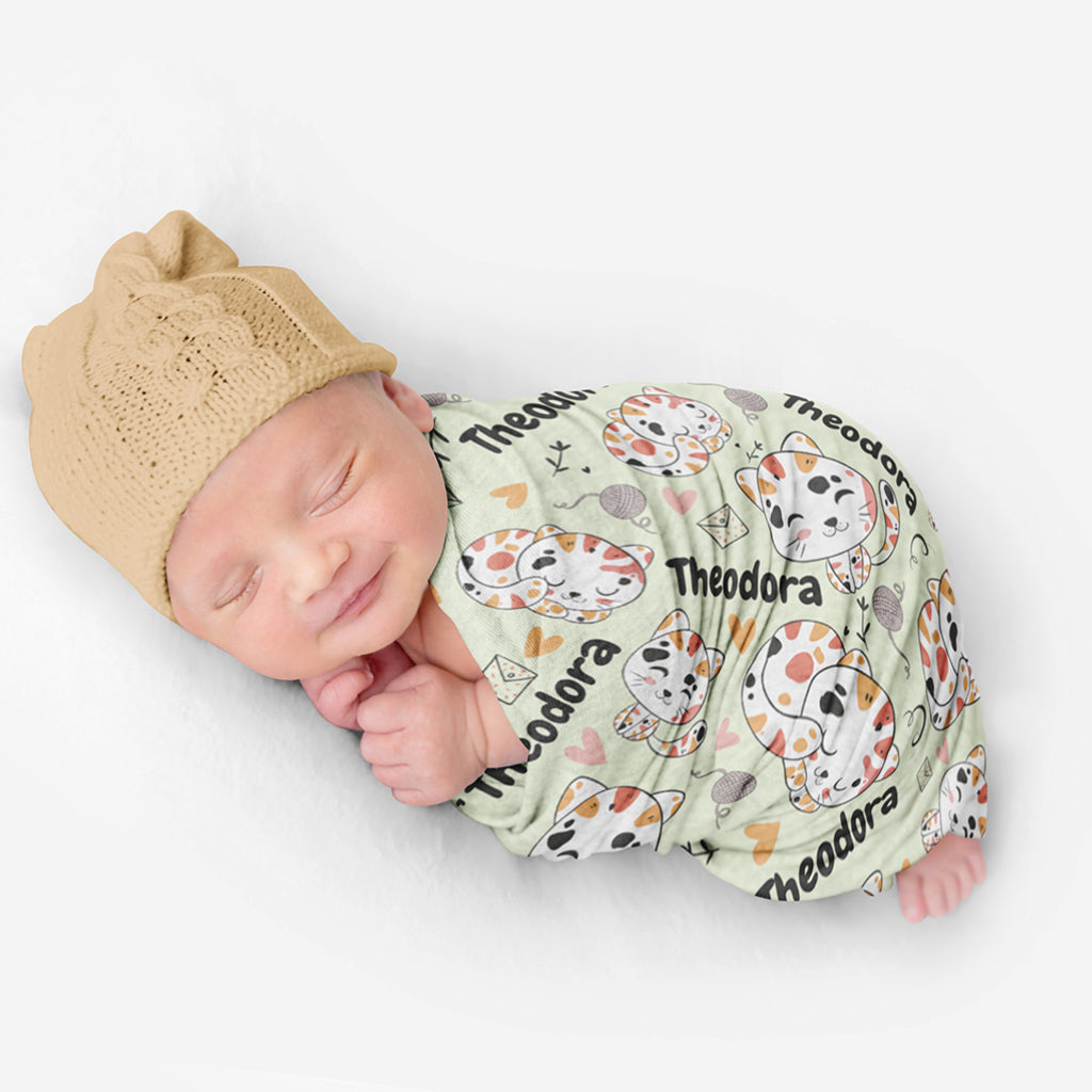 PERSONALIZED CUTE KITTEN SWADDLE BLANKET