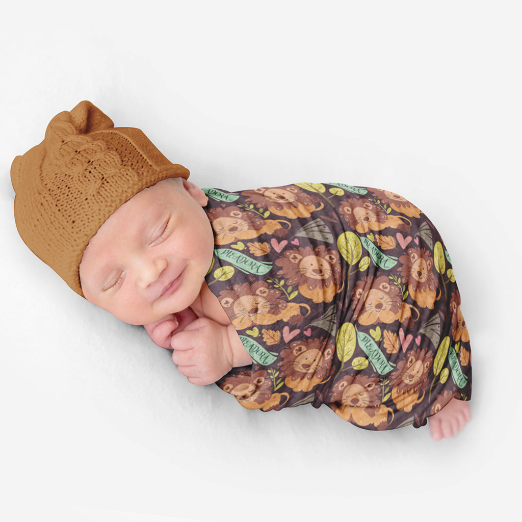 PERSONALIZED CUTE LION SWADDLE BLANKET