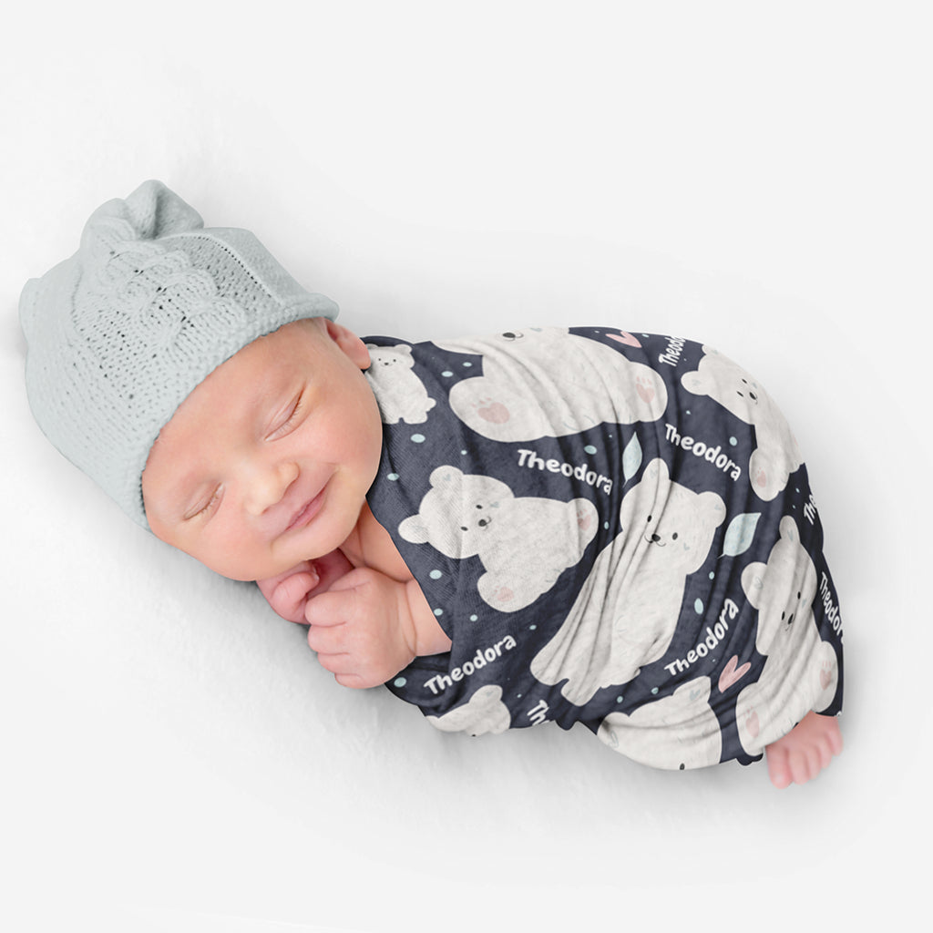 PERSONALIZED CUTE POLAR BEAR SWADDLE BLANKET