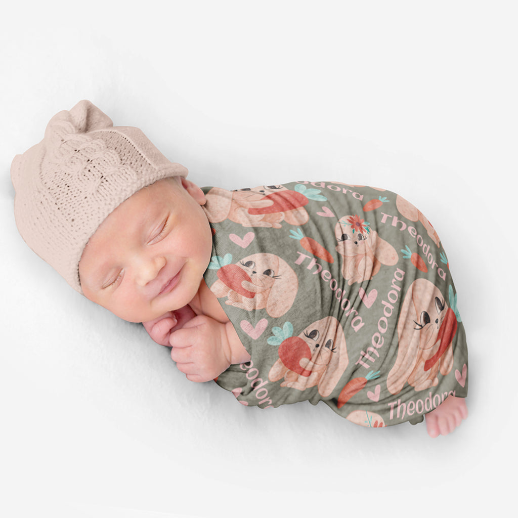 PERSONALIZED CUTE BUNNY SWADDLE BLANKET