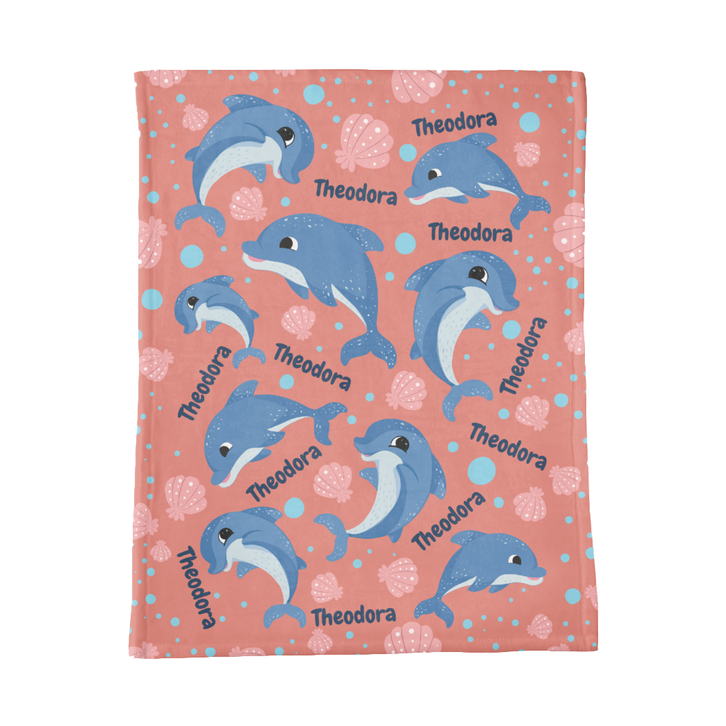 PERSONALIZED CUTE DOLPHIN MINKY BLANKET