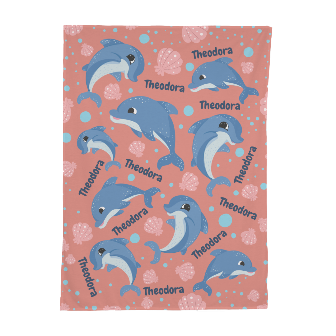 PERSONALIZED CUTE DOLPHIN SWADDLE BLANKET
