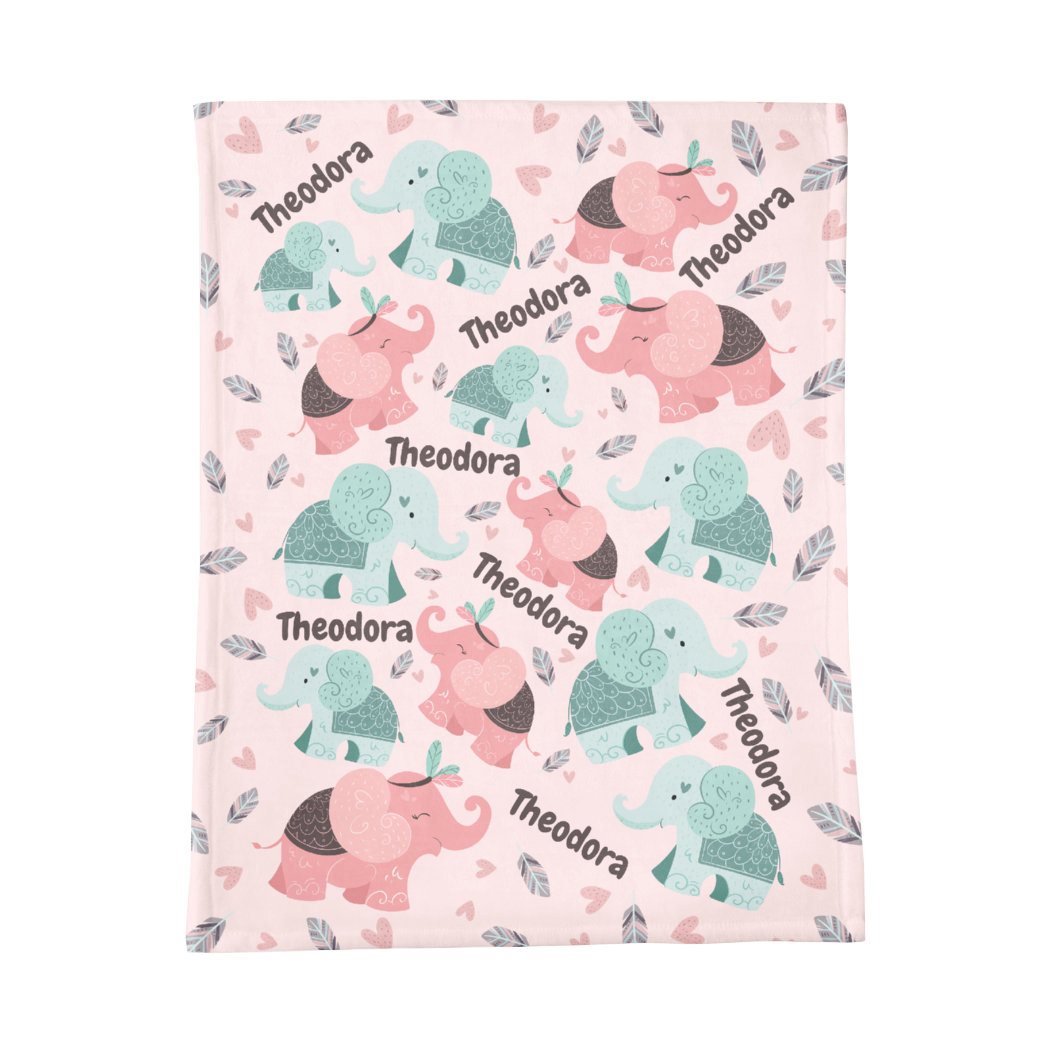PERSONALIZED CUTE ELEPHANT MINKY BLANKET