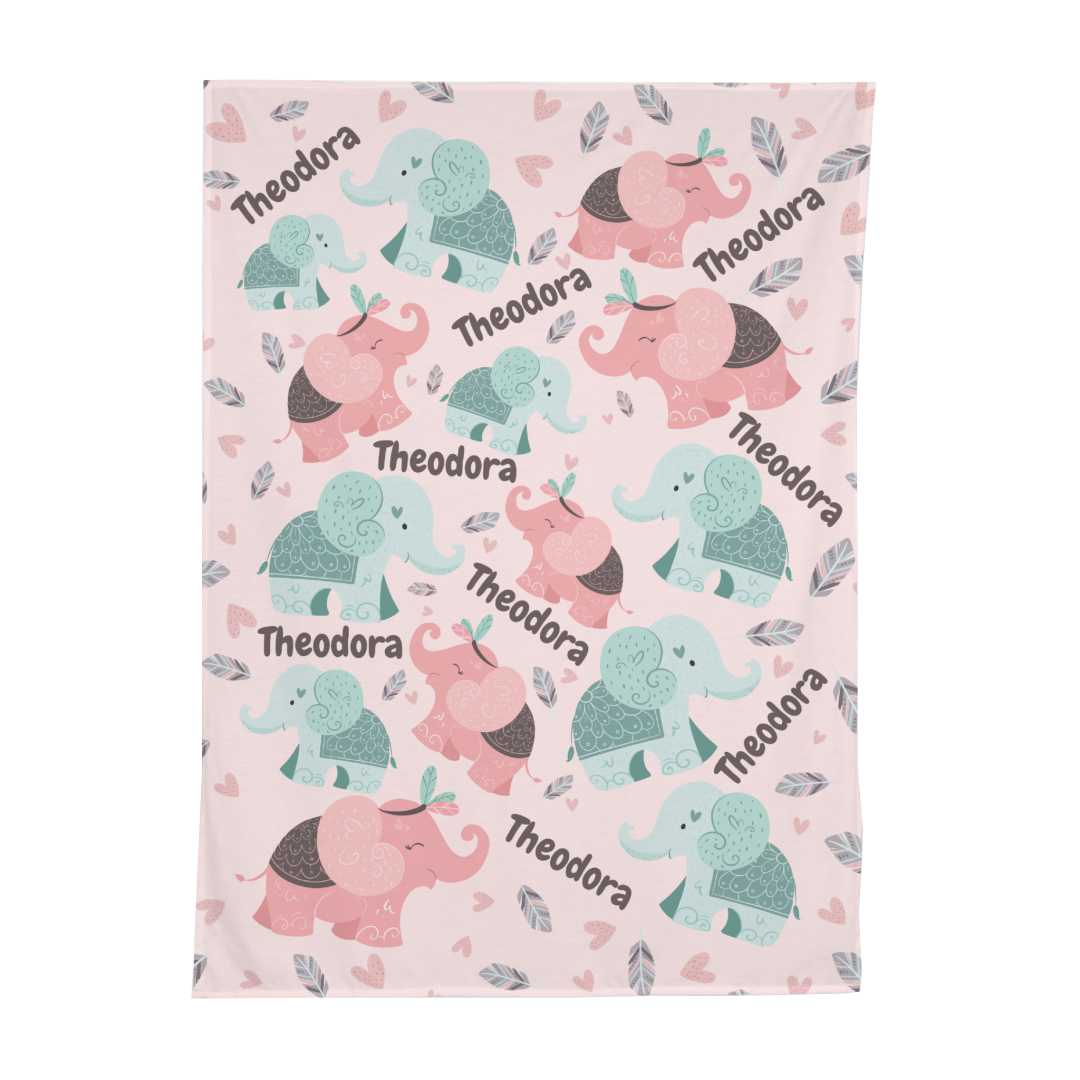 PERSONALIZED CUTE ELEPHANT SWADDLE BLANKET