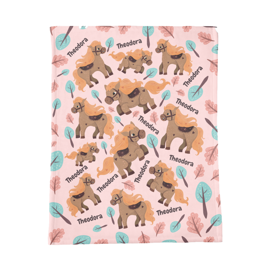 PERSONALIZED CUTE HORSE MINKY BLANKET