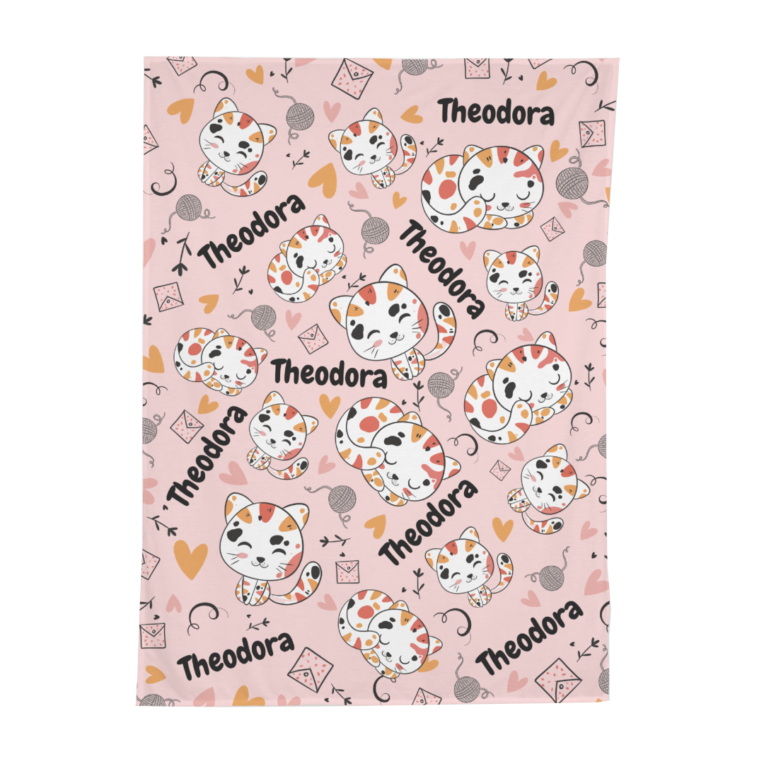PERSONALIZED CUTE KITTEN SWADDLE BLANKET