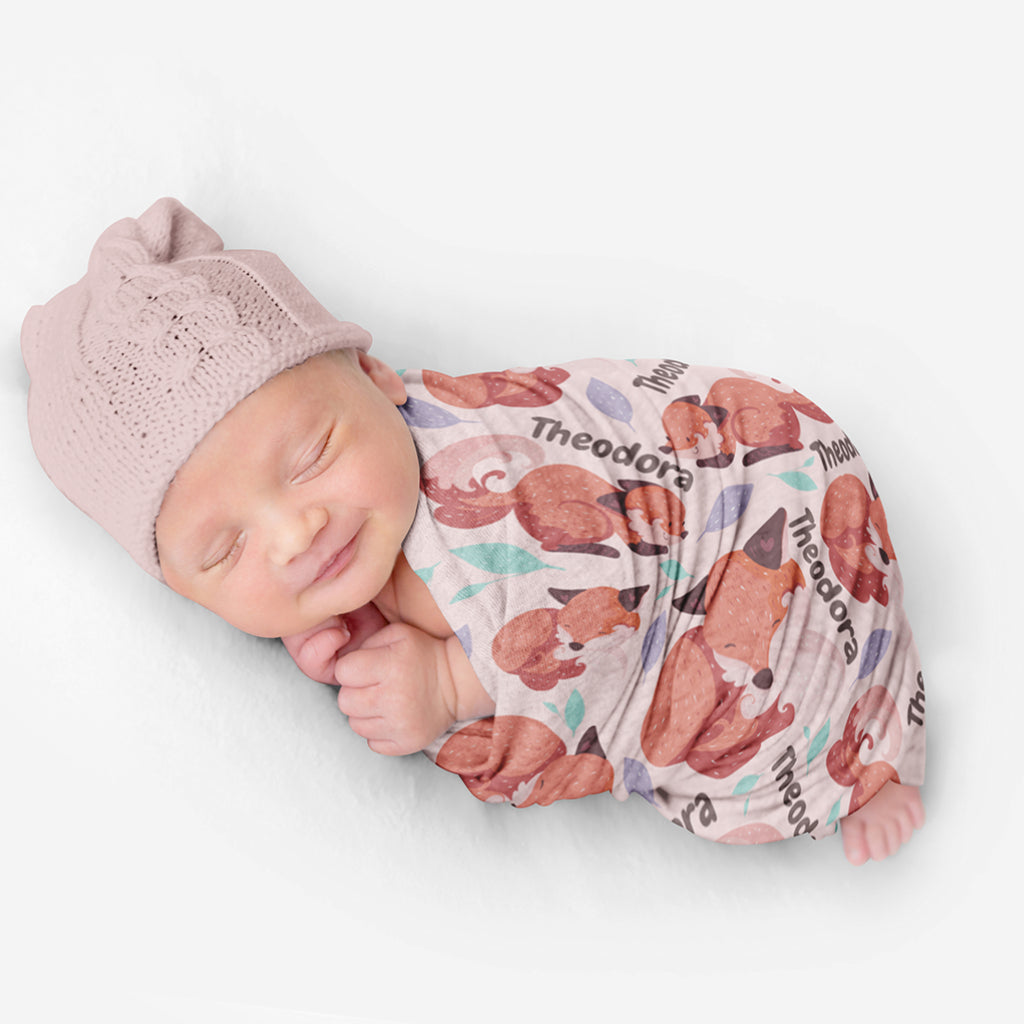 PERSONALIZED CUTE FOX SWADDLE BLANKET