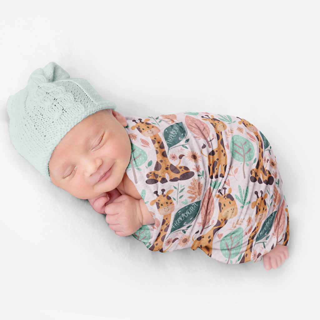 PERSONALIZED CUTE GIRAFFE SWADDLE BLANKET