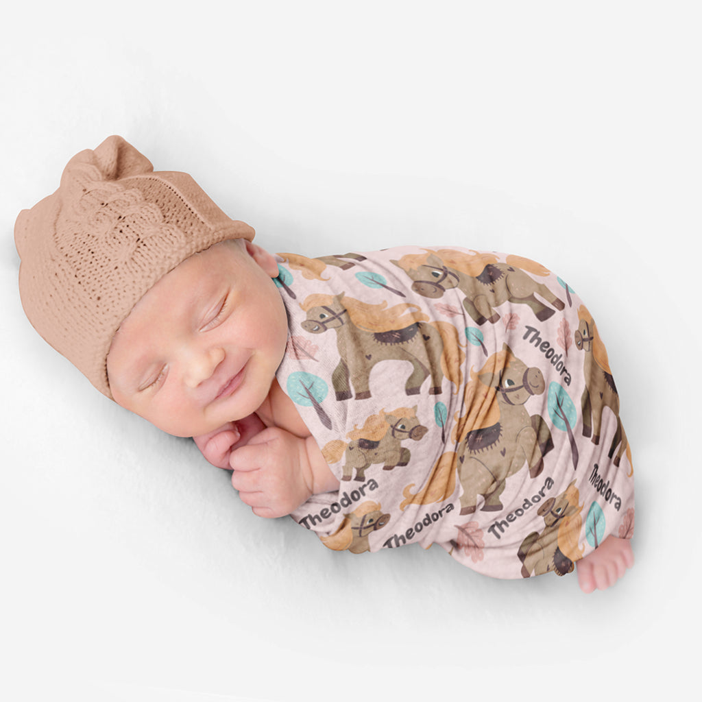 PERSONALIZED CUTE HORSE SWADDLE BLANKET