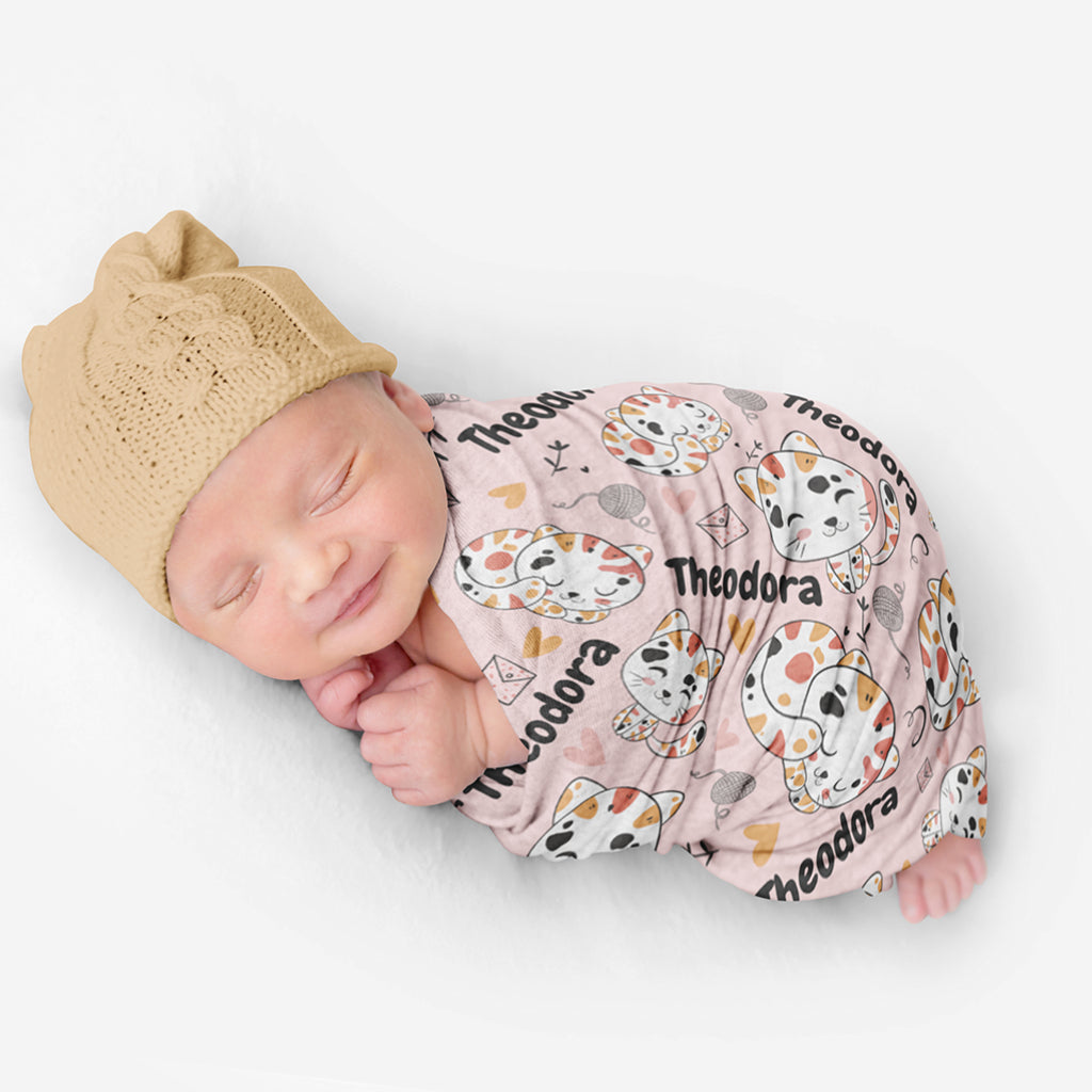 PERSONALIZED CUTE KITTEN SWADDLE BLANKET