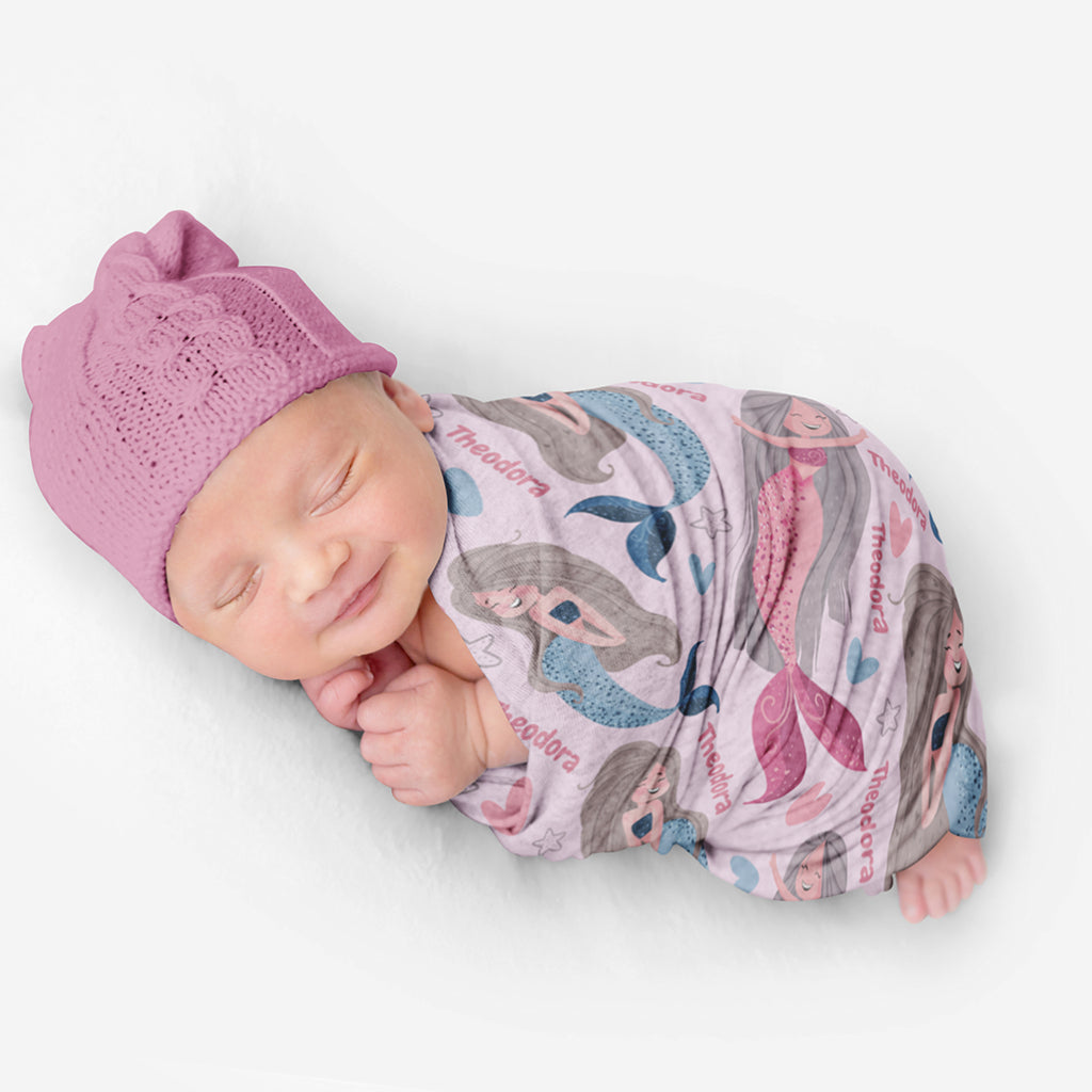 PERSONALIZED CUTE MERMAID SWADDLE BLANKET