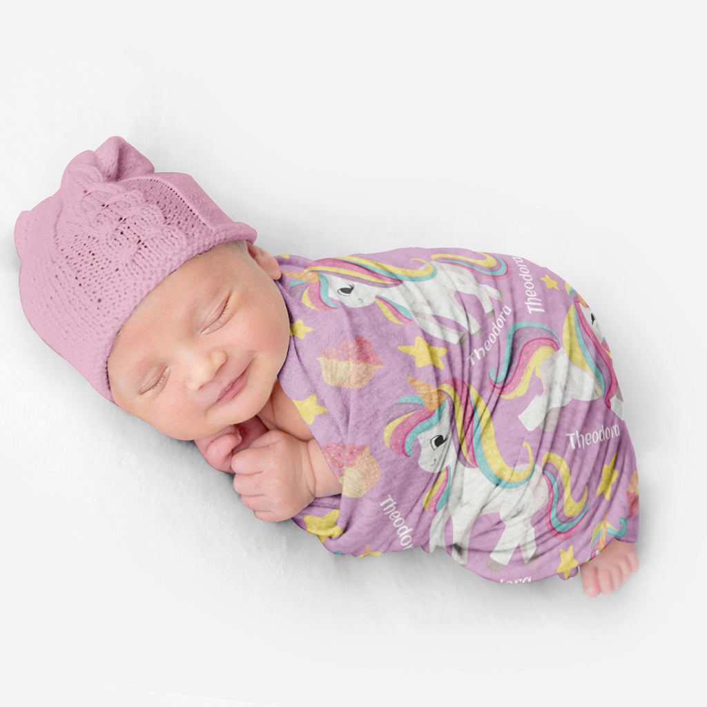 PERSONALIZED CUTE UNICORN SWADDLE BLANKET