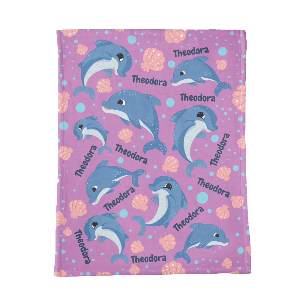 PERSONALIZED CUTE DOLPHIN MINKY BLANKET