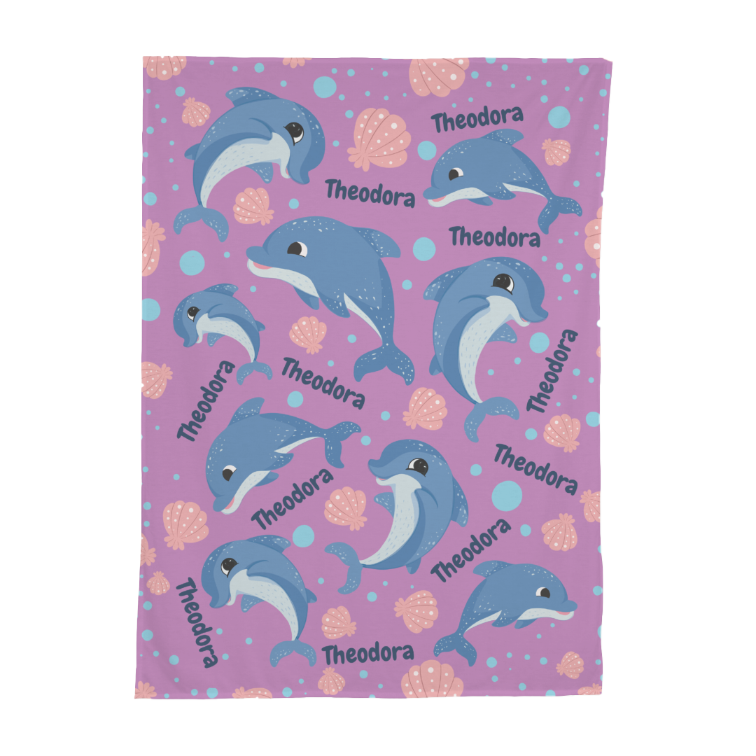 PERSONALIZED CUTE DOLPHIN SWADDLE BLANKET