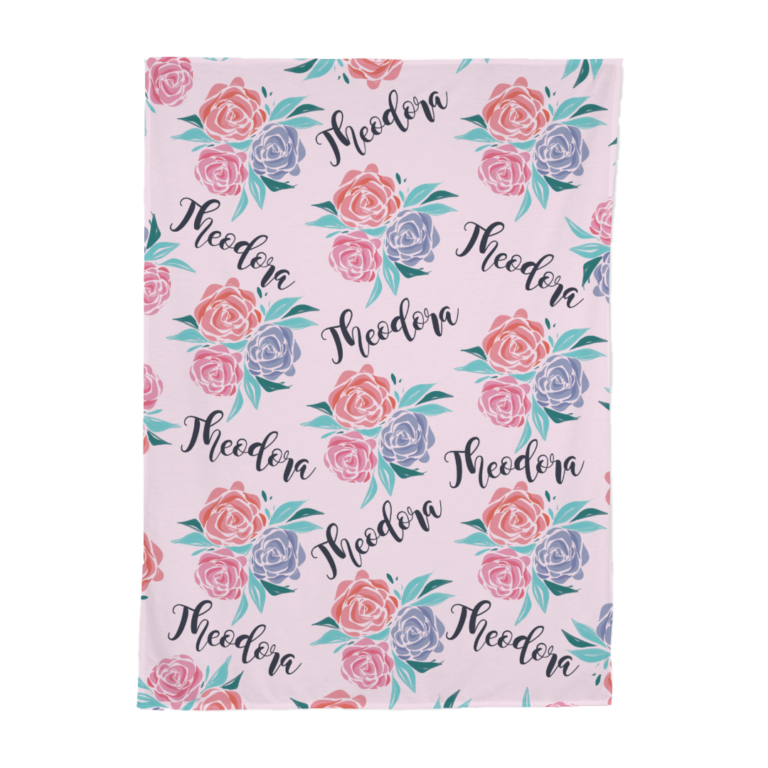 PERSONALIZED CUTE ROSES SWADDLE BLANKET