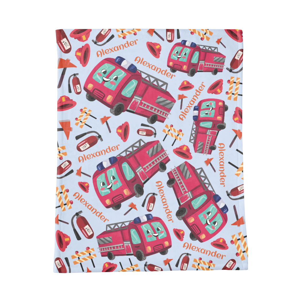 PERSONALIZED CUTE FIRE ENGINE MINKY BLANKET