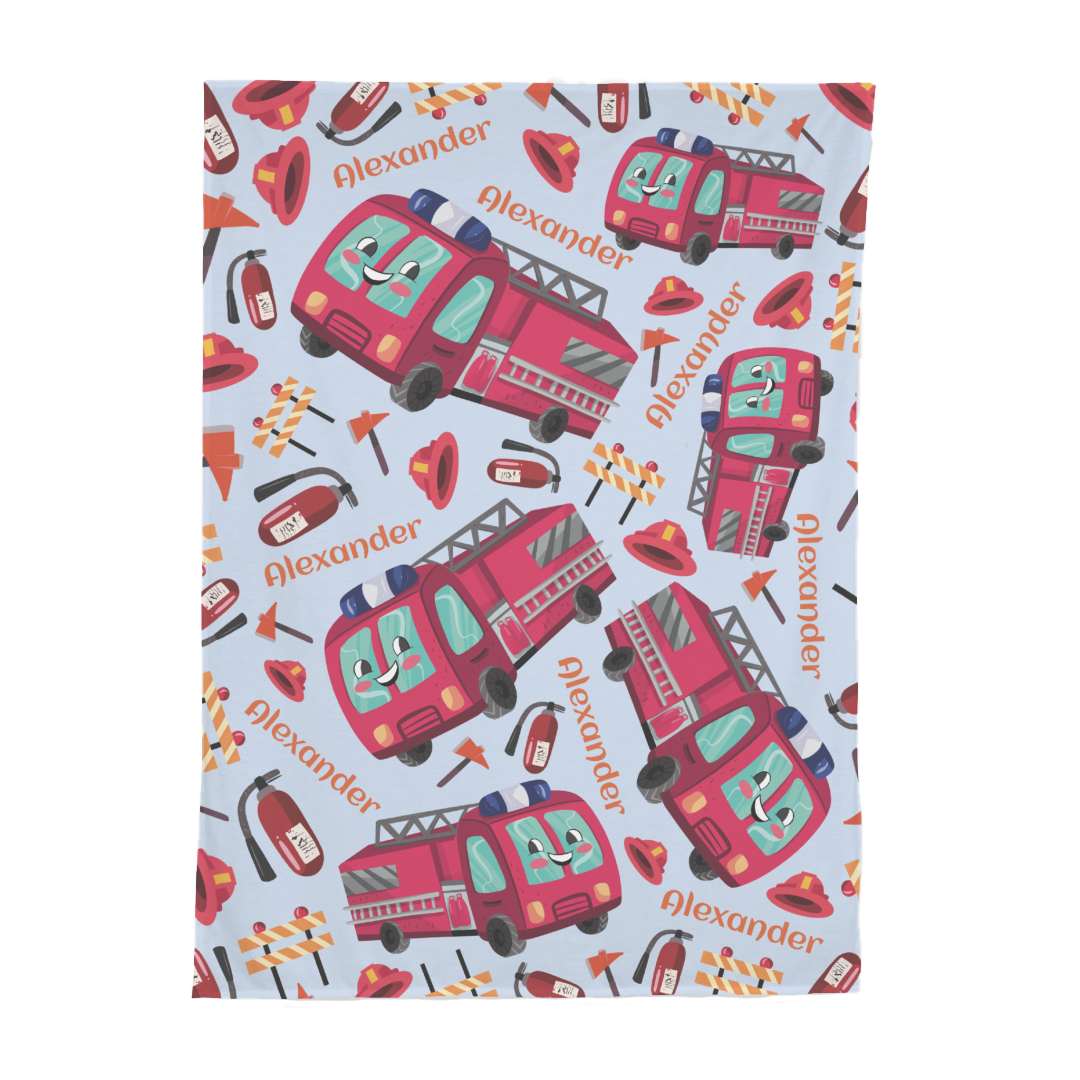 PERSONALIZED CUTE FIRE ENGINE SWADDLE BLANKET
