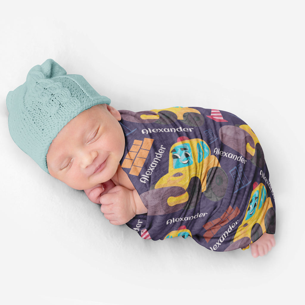 PERSONALIZED CUTE STEAMROLLER SWADDLE BLANKET
