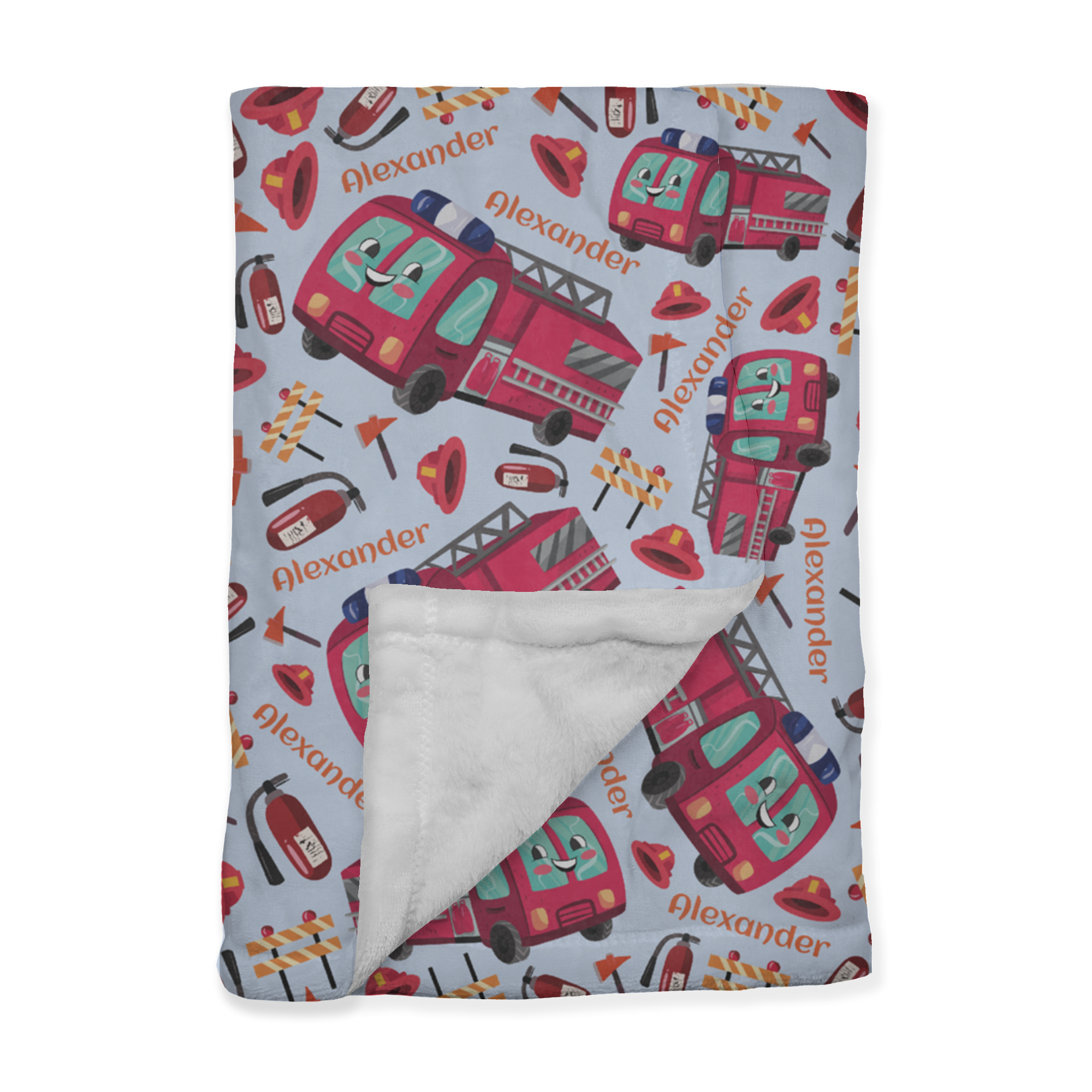 PERSONALIZED CUTE FIRE ENGINE MINKY BLANKET