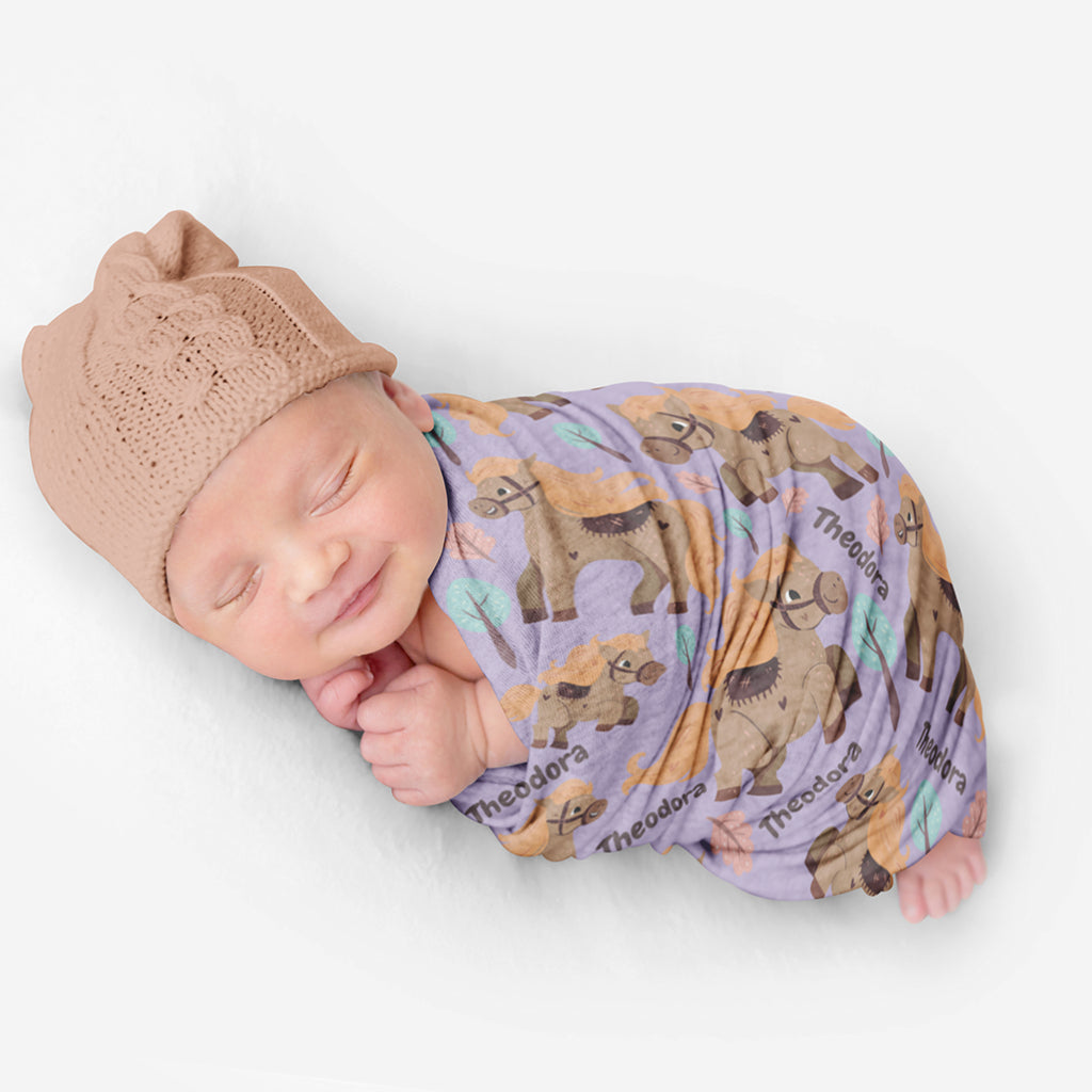 PERSONALIZED CUTE HORSE SWADDLE BLANKET
