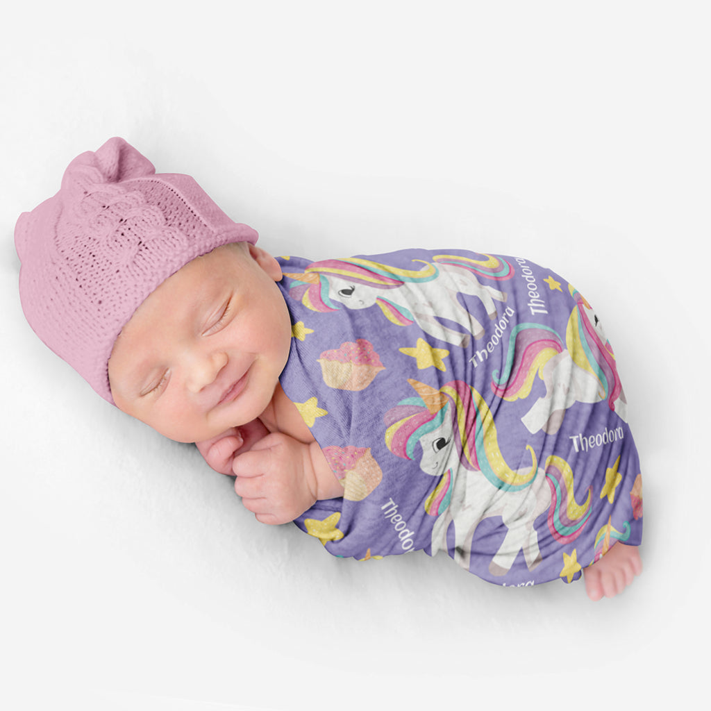 PERSONALIZED CUTE UNICORN SWADDLE BLANKET