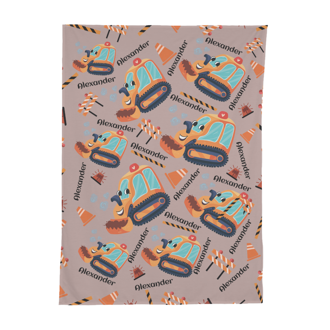 PERSONALIZED CUTE BULLDOZER SWADDLE BLANKET