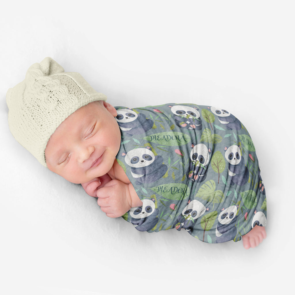 PERSONALIZED CUTE PANDA SWADDLE BLANKET