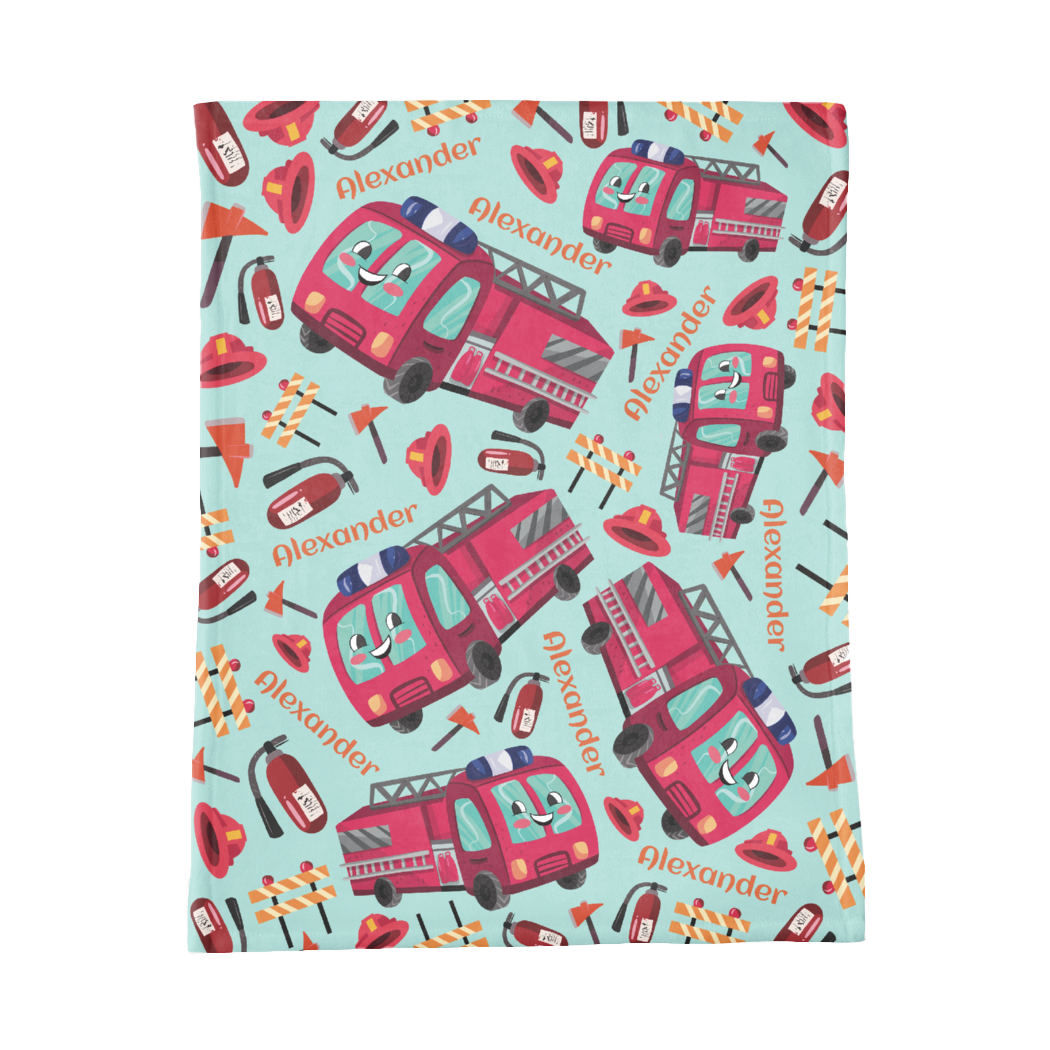 PERSONALIZED CUTE FIRE ENGINE MINKY BLANKET