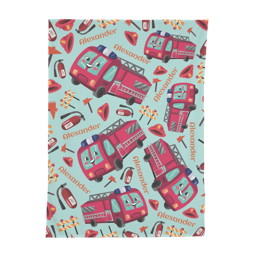 PERSONALIZED CUTE FIRE ENGINE SWADDLE BLANKET