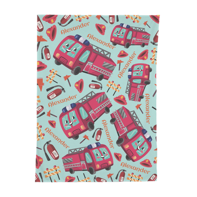 PERSONALIZED CUTE FIRE ENGINE SWADDLE BLANKET