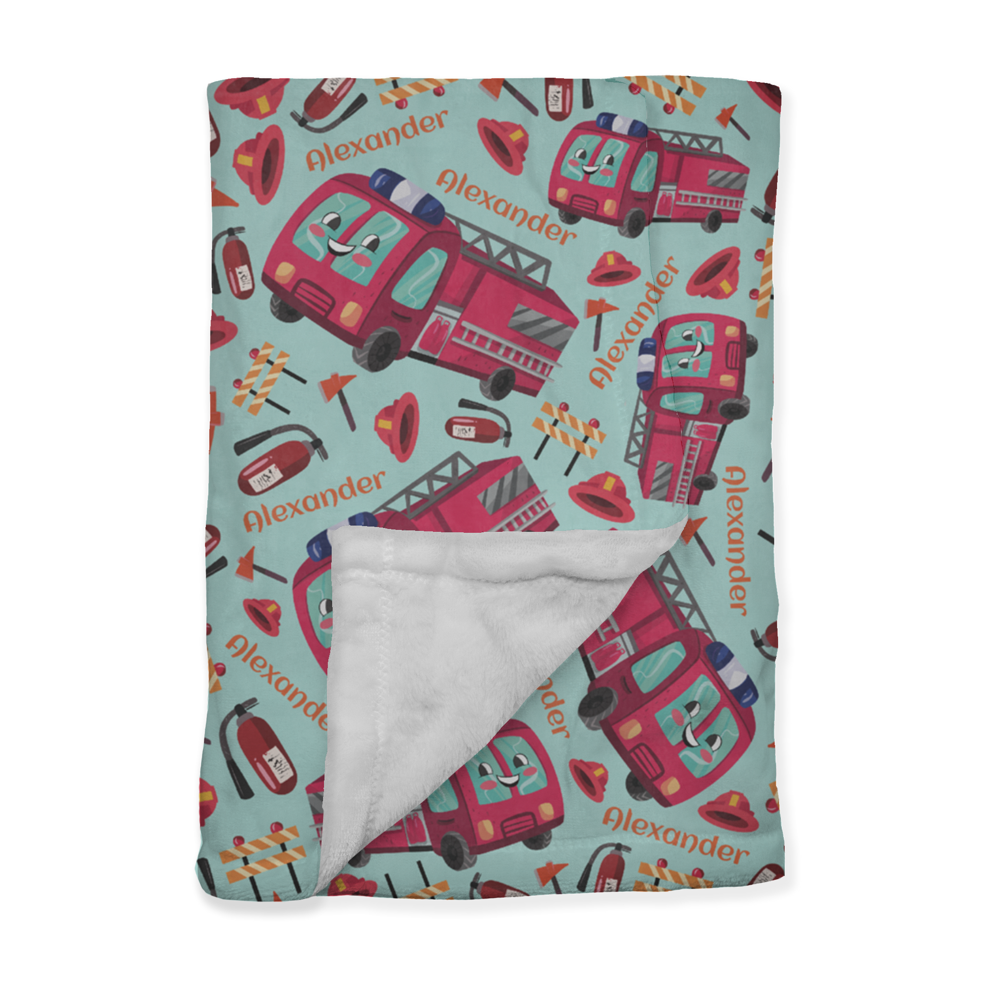 PERSONALIZED CUTE FIRE ENGINE MINKY BLANKET