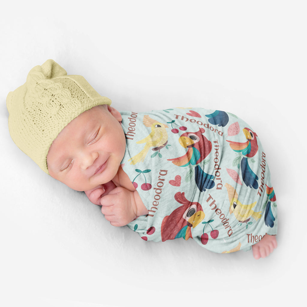 PERSONALIZED CUTE BIRD SWADDLE BLANKET