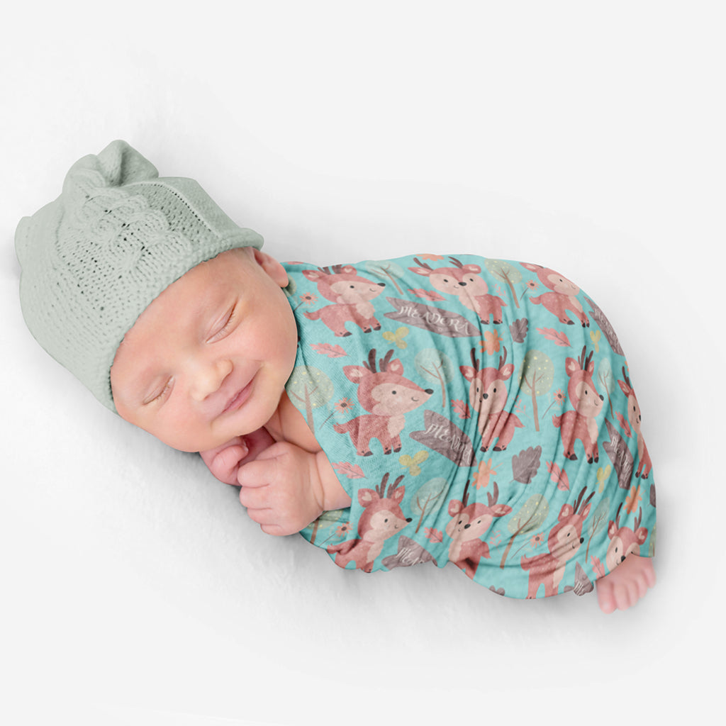 PERSONALIZED CUTE DEER SWADDLE BLANKET