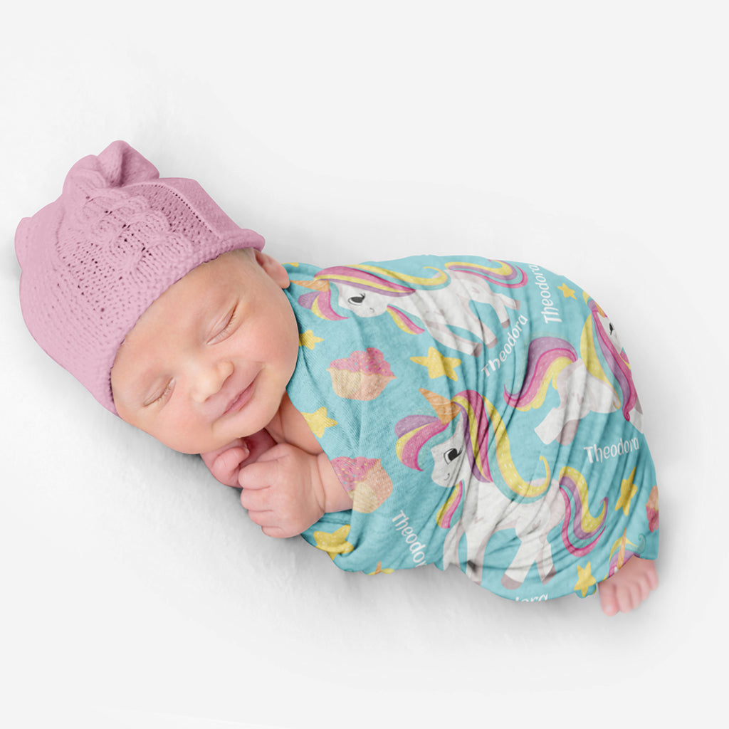 PERSONALIZED CUTE UNICORN SWADDLE BLANKET