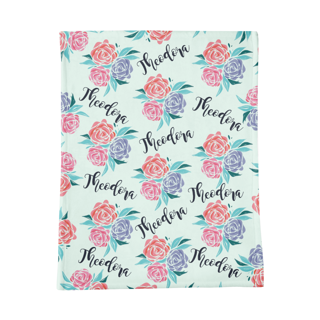 PERSONALIZED CUTE ROSES MINKY BLANKET