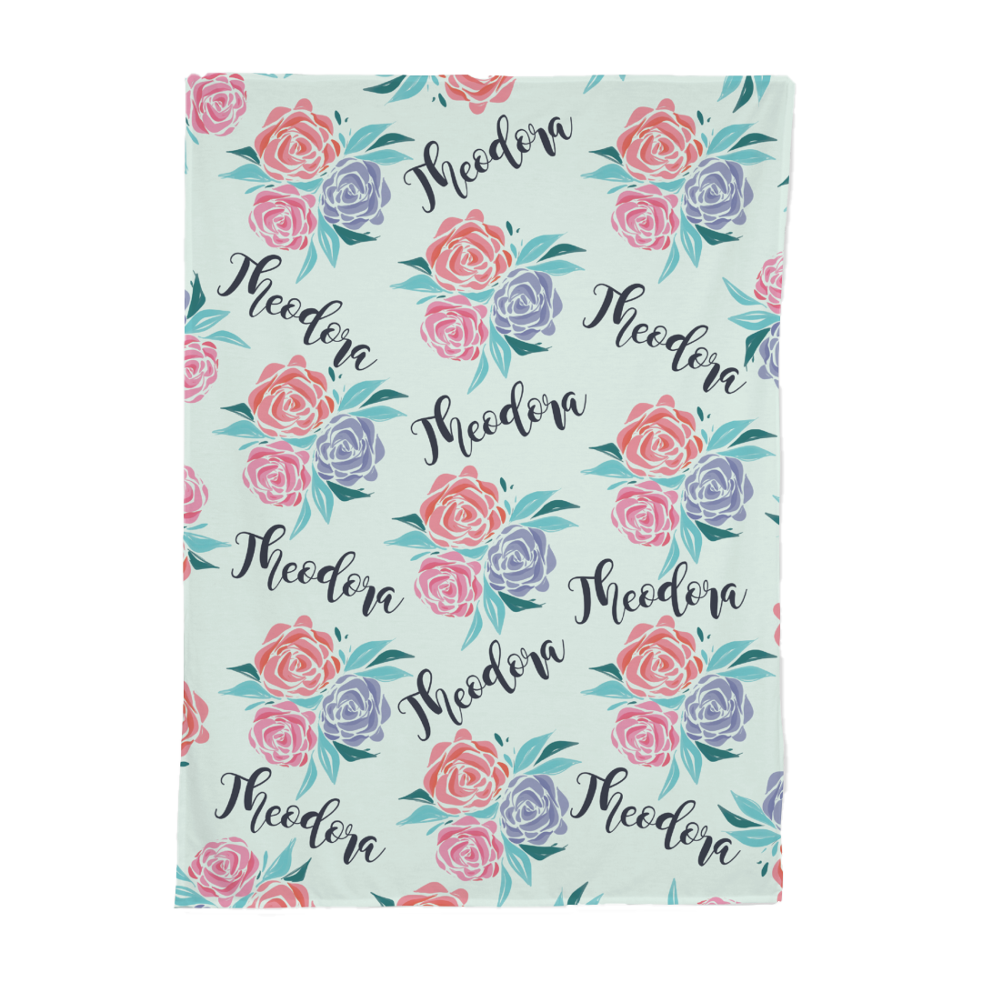 PERSONALIZED CUTE ROSES SWADDLE BLANKET