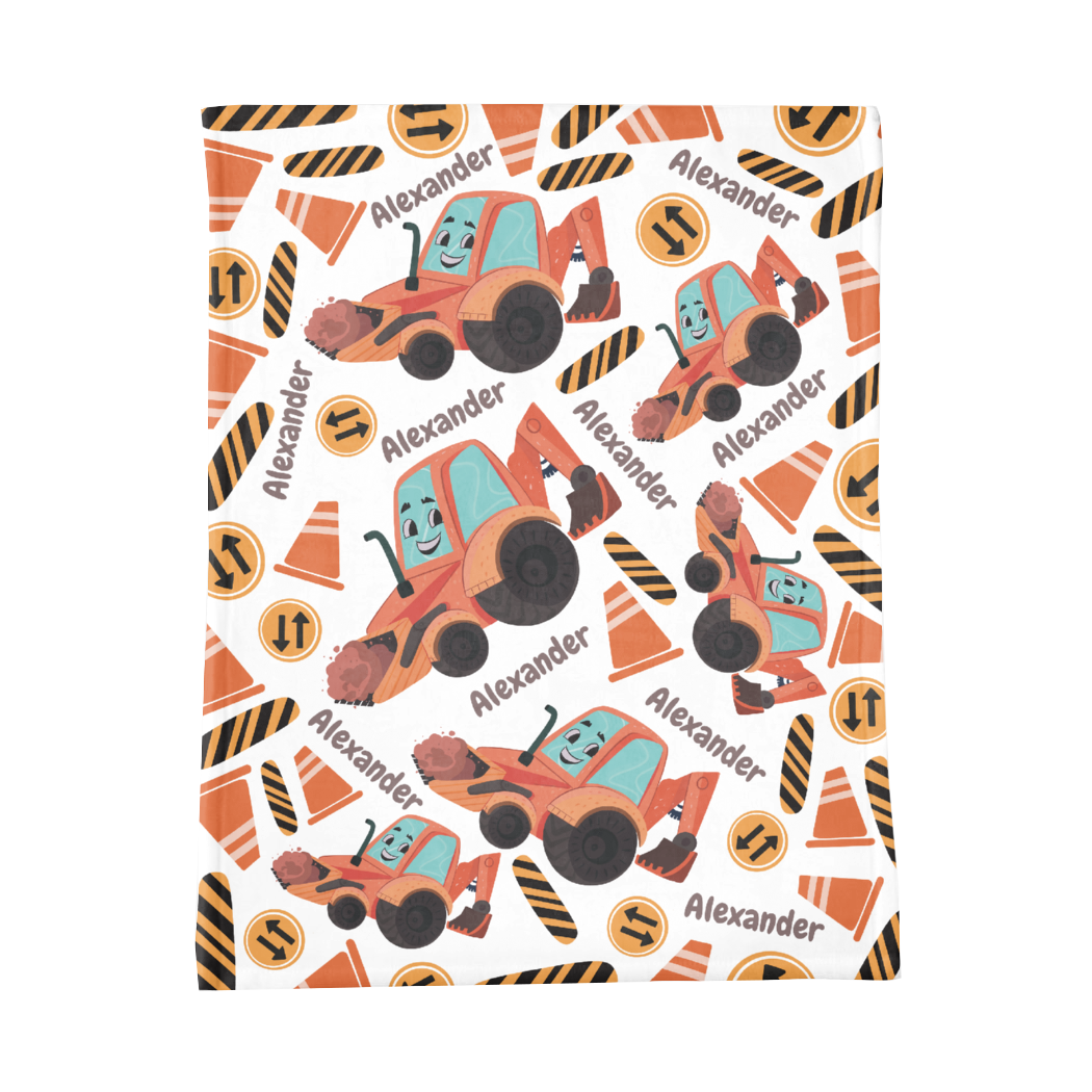 PERSONALIZED CUTE BACKHOE MINKY BLANKET