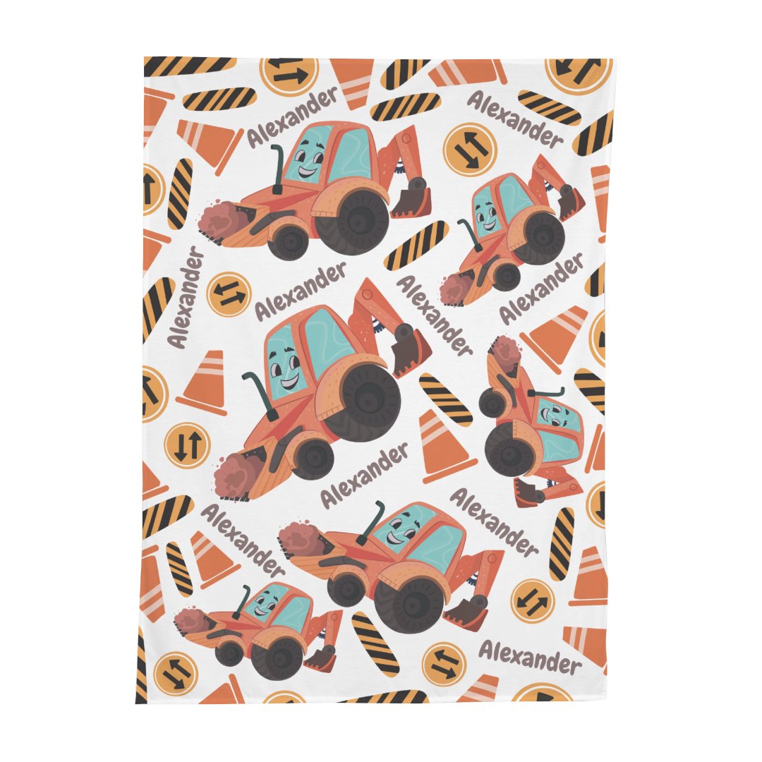 PERSONALIZED CUTE BACKHOE SWADDLE BLANKET