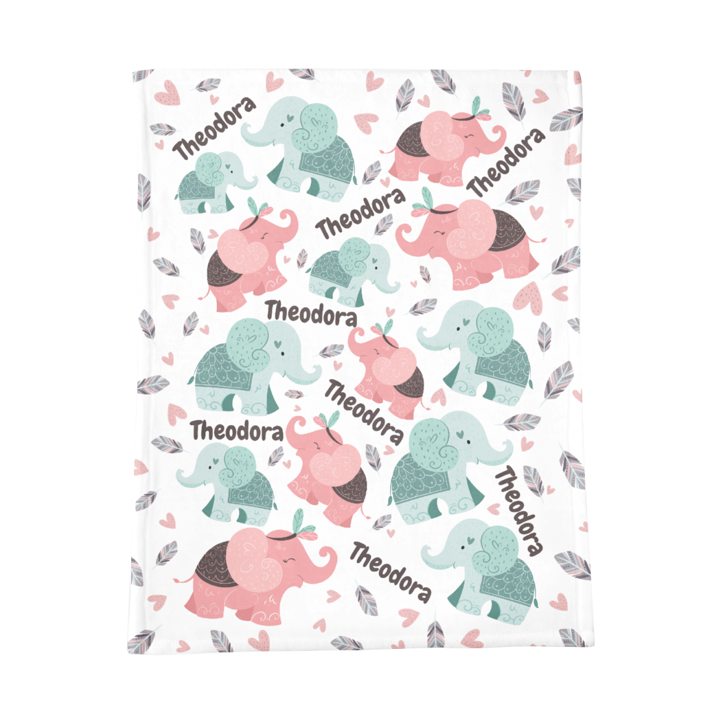 PERSONALIZED CUTE ELEPHANT MINKY BLANKET