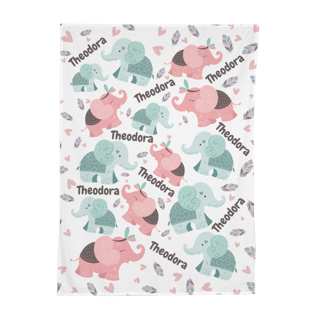 PERSONALIZED CUTE ELEPHANT SWADDLE BLANKET