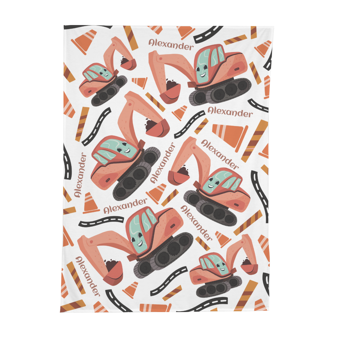 PERSONALIZED CUTE EXCAVATOR SWADDLE BLANKET