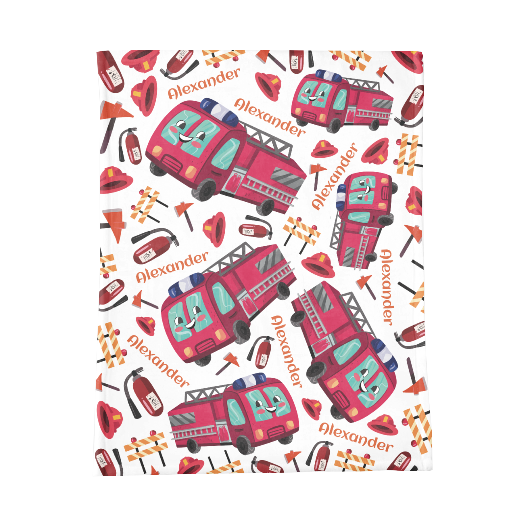 PERSONALIZED CUTE FIRE ENGINE MINKY BLANKET