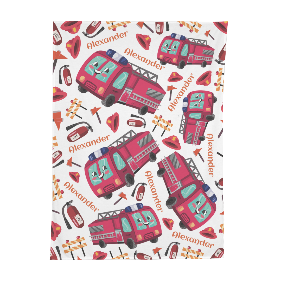 PERSONALIZED CUTE FIRE ENGINE SWADDLE BLANKET