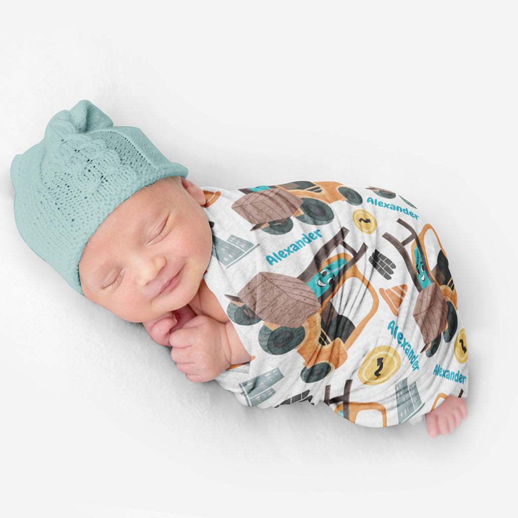 PERSONALIZED CUTE FORKLIFT SWADDLE BLANKET