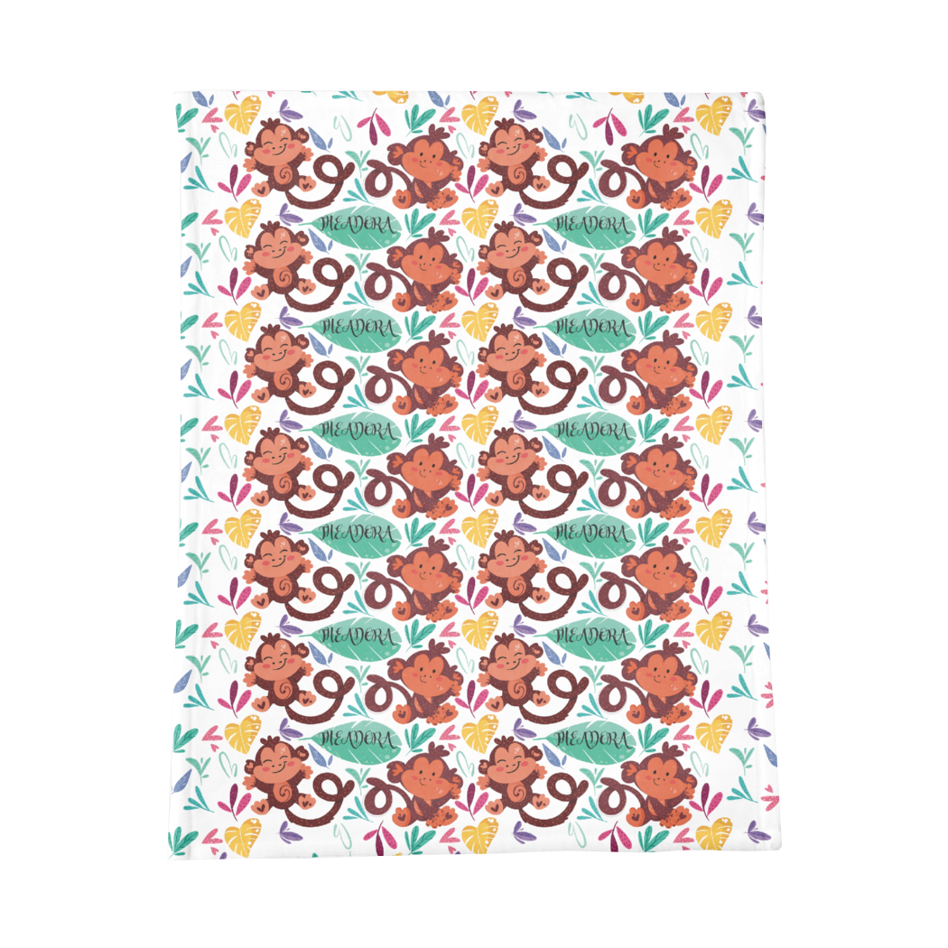PERSONALIZED CUTE MONKEY MINKY BLANKET AND NFT