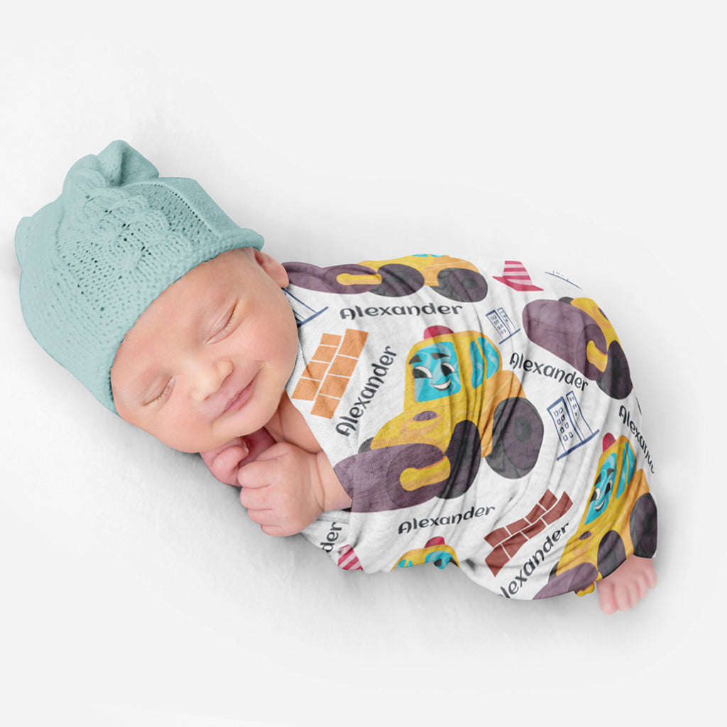 PERSONALIZED CUTE STEAMROLLER SWADDLE BLANKET