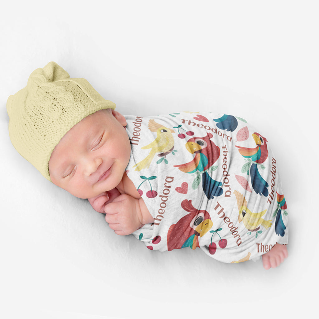 PERSONALIZED CUTE BIRD SWADDLE BLANKET