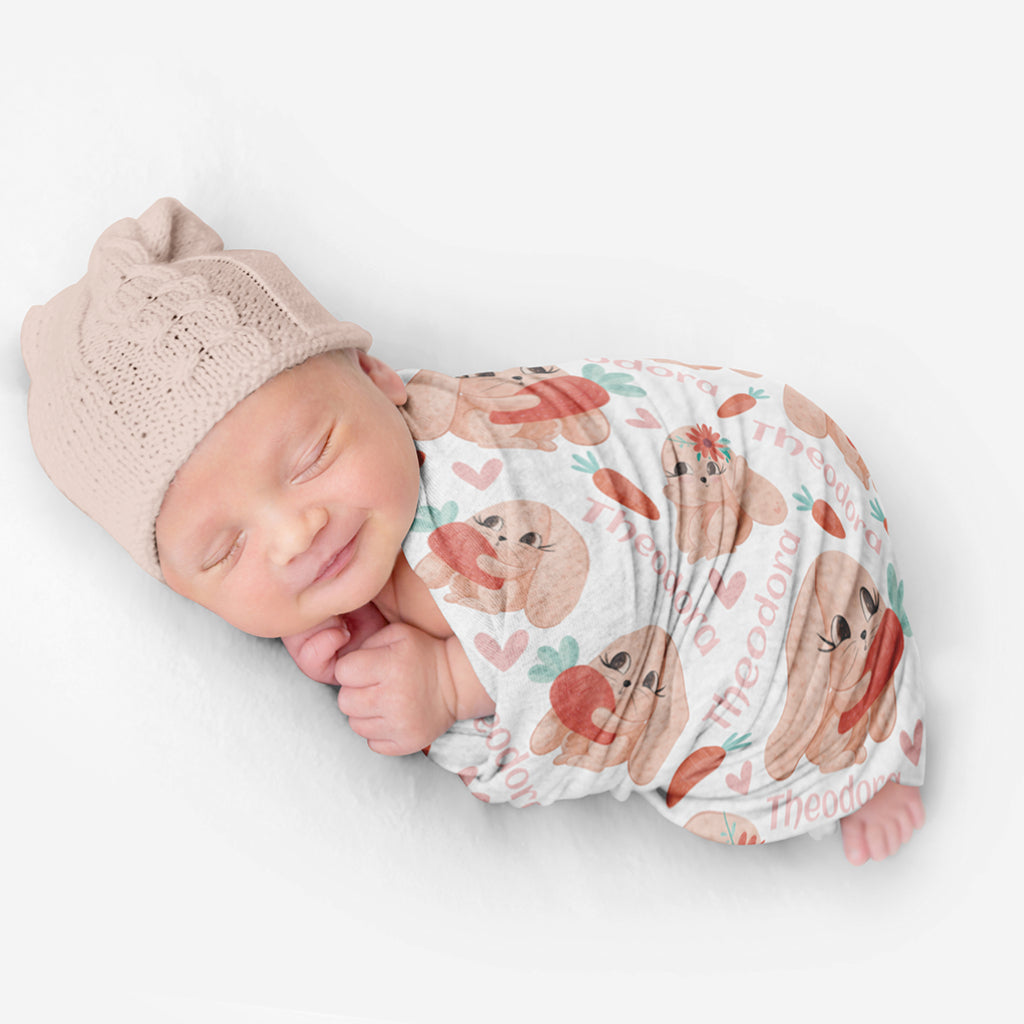PERSONALIZED CUTE BUNNY SWADDLE BLANKET