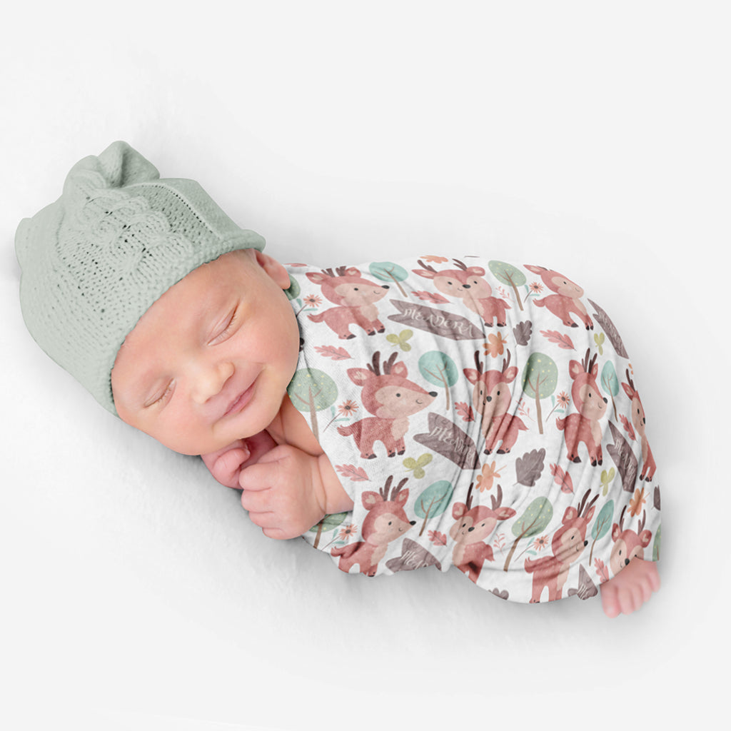 PERSONALIZED CUTE DEER SWADDLE BLANKET